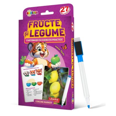 27 de cartonase. Scrie si sterge. Fructe si legume exercitii practice
