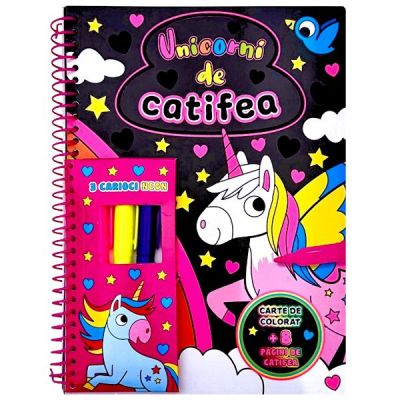 Unicorni de catifea. Cu 3 carioci neon