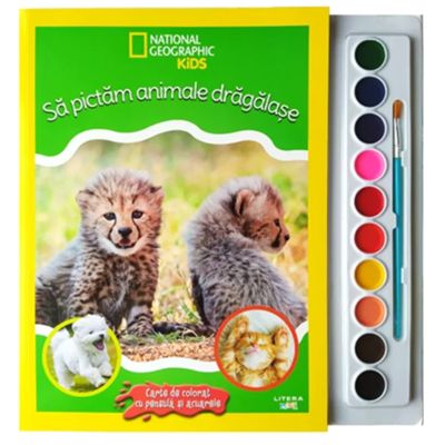 National Geographic Kids. Sa pictam animale dragalase. Carte de colorat cu pensula si acuarele