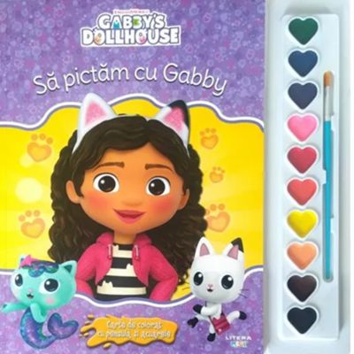 Gabbys Dollhouse. Sa pictam cu Gabby. Carte de colorat cu pensula si acuarele