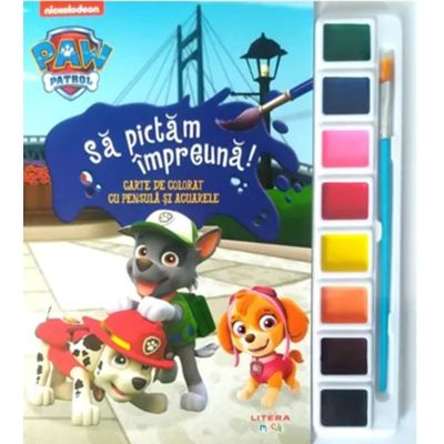 Patrula Catelusilor. Sa pictam impreuna Carte de colorat cu pensula si acuarele