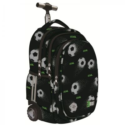 Ghiozdan St. Majewski St. Right Pixel Balls 44 cm 4 compartimente tip troller roti silicon negru
