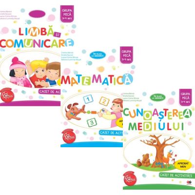 Set 3 Caiete de activitati Imi place la gradinitai Grupa mica 3-4 ani Limba si comunicare Matematica si Cunoasterea mediului - Cristina Banica