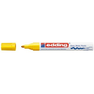 Marker permanent Edding 750 cu vopsea corp metalic alb varf rotund 2-4 mm galben