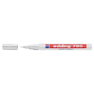Marker permanent Edding 780 cu vopsea corp aluminiu varf rotund 0. 8 mm argintiu
