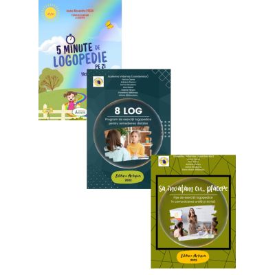 Pachet 3 titluri Fise de exerciti logopedice 8 LOG. Program de exercitii logopedice pentru remedierea dislaliei si 5 Minute de Logopedie pe zi Exercitii zilnice pentru dezvoltarea limbajului copiilor - Ecaterina Vrasmas Ioana Alexandra Pascu