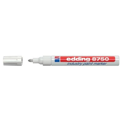 Marker permanent Edding 8750 cu vopsea corp aluminiu varf rotund 2-4 mm alb