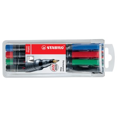 Marker permanent Stabilo Universal OHP 842 corp plastic varf rotund 0. 7 mm 4 bucatiset negru rosu albastru verde