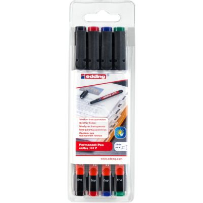Set 4 markere permanente edding 141 F corp plastic varf rotund 0. 6 mm culori asortate