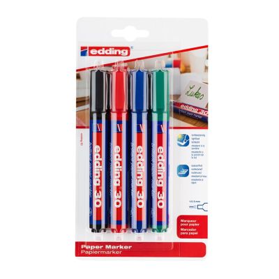 Marker permanent Edding 30 varf 1. 5-3 mm 4 culoriblister