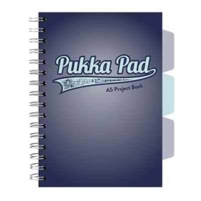Caiet A5 cu spira si separatoare Pukka Pad Project Book 200 file matematica albastru