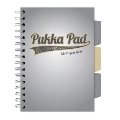 Caiet A5 cu spira si separatoare Pukka Pad Project Book 200 file matematica gri