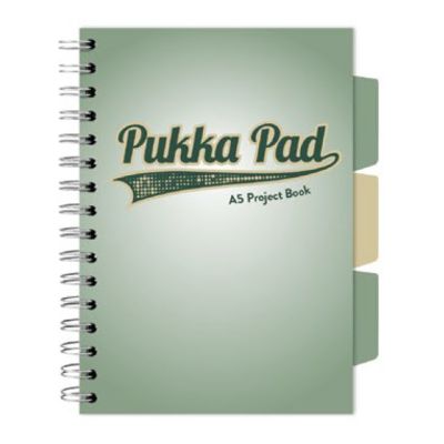 Caiet A5 cu spira si separatoare Pukka Pad Project Book 200 file matematica verde