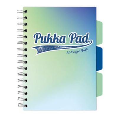 Caiet A5 cu spira si separatoare Pukka Pad Project Book 200 file matematica azur