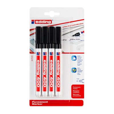 Marker permanent Edding 400 varf rotund 1 mm negru 4 bucatiblister