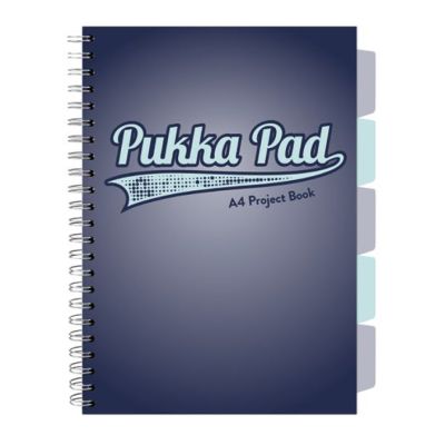 Caiet A4 cu spira si separatoare Pukka Pad Project Book 200 file matematica albastru