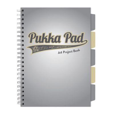 Caiet A4 cu spira si separatoare Pukka Pad Project Book 200 file matematica gri