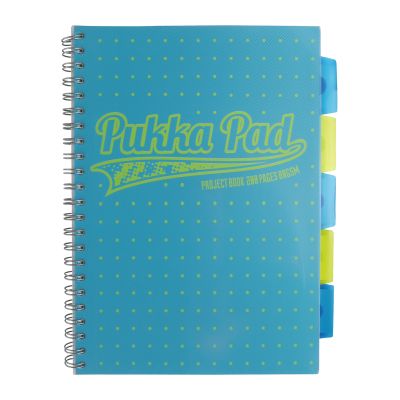 Caiet A4 cu spira si separatoare Pukka Pad Project Book Neon Dots 200 file matematica albastru