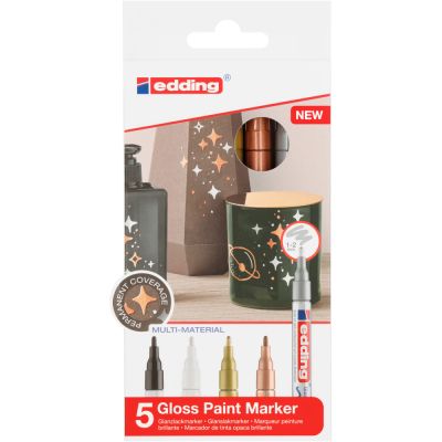 Marker cu vopsea Edding 751 corp metalic varf rotund 1-2 mm set 5 culori metalice