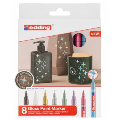 Marker Edding 751 cu vopsea corp metalic varf rotund 1-2 mm set 8 culori gloss