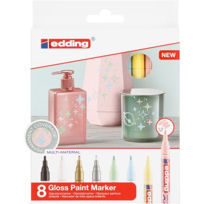 Set Marker Edding 751 cu vopsea corp metalic varf rotund 1-2 mm set 8 culori gloss pastel