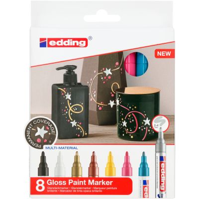 Set markere cu vopsea Edding 750 corp metalic varf rotund 2-4 mm 8 bucati