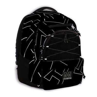 Ghiozdan Mitama 3 compartimente design alb cu negru 43 x 32 x 22 cm