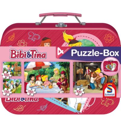 Set puzzle 2 x 100 piese si 2 x 150 piese  Bonus cufar metalic Bibi amp Tina Schmidt