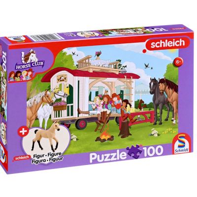 Puzzle 100 piese Foc de tabara langa rulota Schmidt  cadou figurina cal