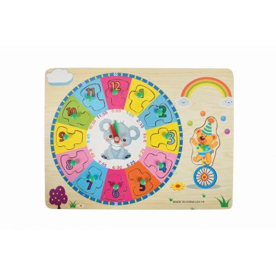 Puzzle lemn educativ - Invata ceasul diverse modele 13 piese 3 ani Colorarte L 22-19