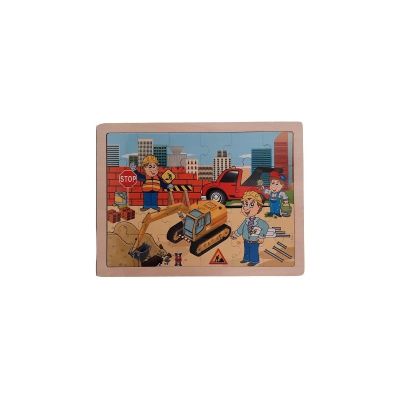 Puzzle lemn - Santier in lucru excavator 24 piese Colorarte