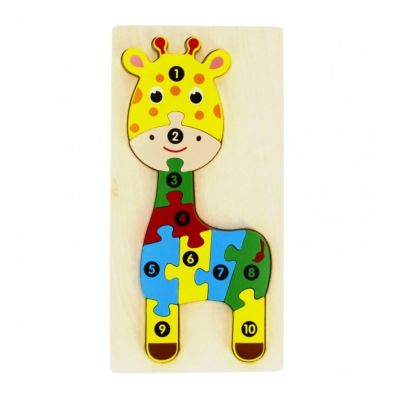 Jucarie bebelusi din lemn - puzzle girafa multicolor - MegaCreative 474357 10piese 18 luni