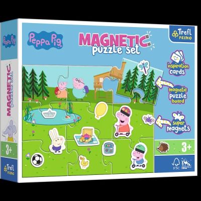 Set Puzzle magnetic 9 piese  12 cartoane  magneti Trefl Primo Peppa Pig se distreaza
