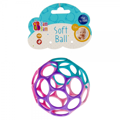 Jucarie bebelusi minge moale culori pastel Bam Bam 515061 3 luni