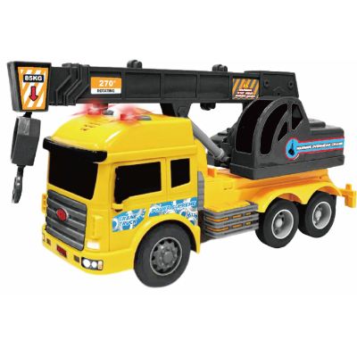 VEHICULE CU LUMINI SUNETE  SI FRICTIUNE SCARA 1/14 27CM MACARA GALBENA