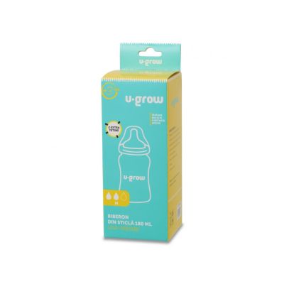 Biberon de sticla 180 ml si 2 tetine U-Grow