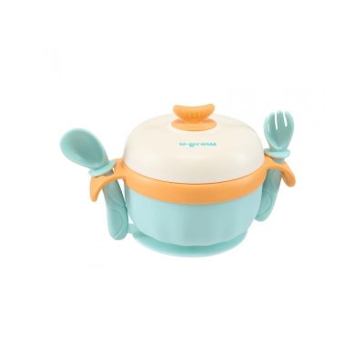 Bol termic lingurita si furculita baza antialunecare blue U-Grow