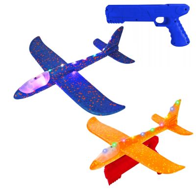 Pistol lansator cu avion din polistiren led 38 cm