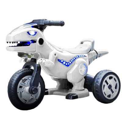 Motocicleta dinozaur cu acumulator, 2 motoare, 12V, 5A, alb
