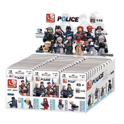 Set de constructie Police, Eroii legii si Raufacatorii, 1 figurina/plic, 48 plicuri/display - Sluban