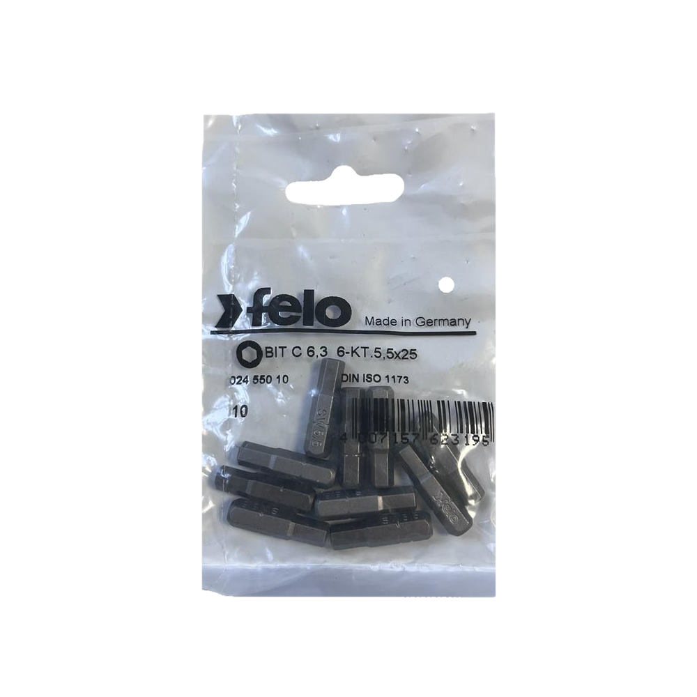 Set 10 biti Felo, seria Industrial profil HEX, C6.3, HX5.5, 25mm