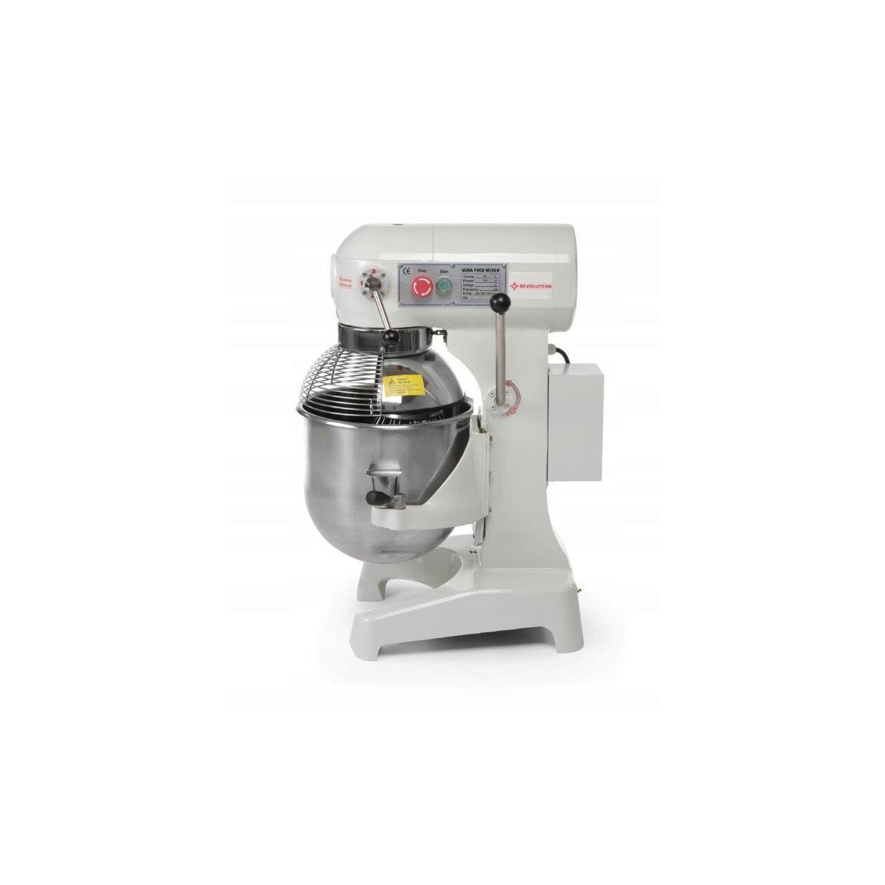 Mixer planetar spirala cu vas detasabil 1 viteza echipat cu roti pivotante vas, capac si spirala din inox 18/10 Revolution by Hendi 20 litri 750 W, Viteza bol / carlig: 19/193 rpm, 400x500x (H) 850 mm