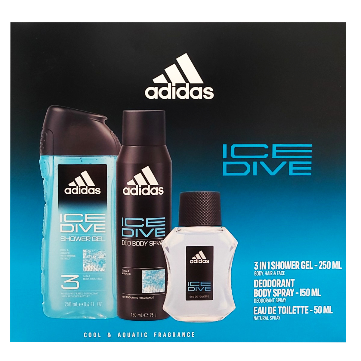 ADIDAS MEN ICE DIVE EDT50+DEO SPRAY150+GEL DUS250 SET CADOU