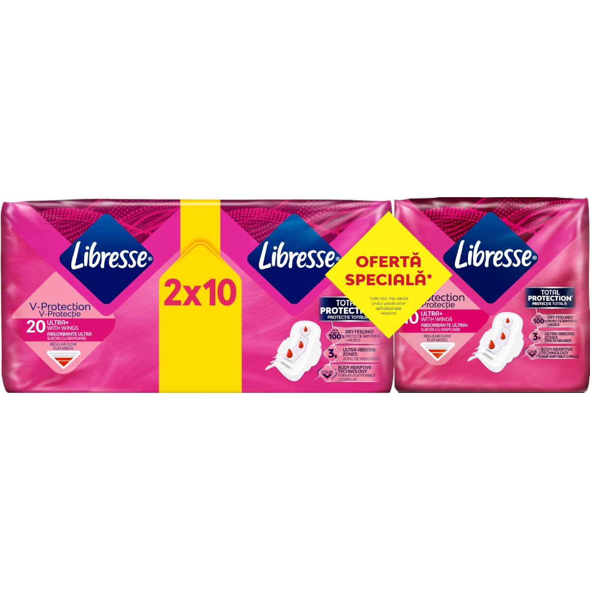 LIBRESSE V-PROTECTION ABSORBANTE ULTRA+ REGULAR FLOW 20BUC+10BUC PACHET