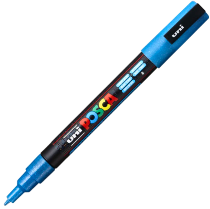 Marker UNI PC-3ML Posca 0. 9-1. 3 mm cu sclipici albastru deschis Posca M1277