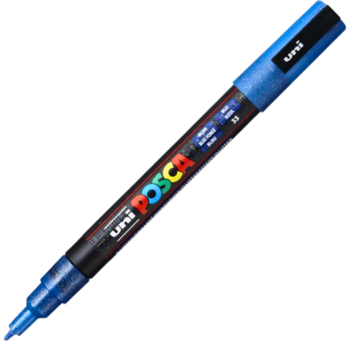 Marker UNI PC-3ML 0. 9-1. 3 mm cu sclipici albastru Posca M1278