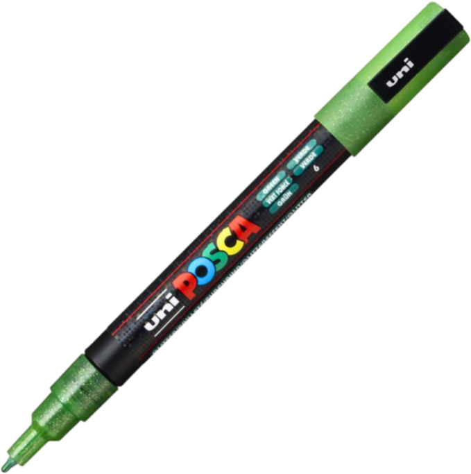 Marker UNI PC-3ML 0. 9-1. 3 mm cu sclipici verde Posca