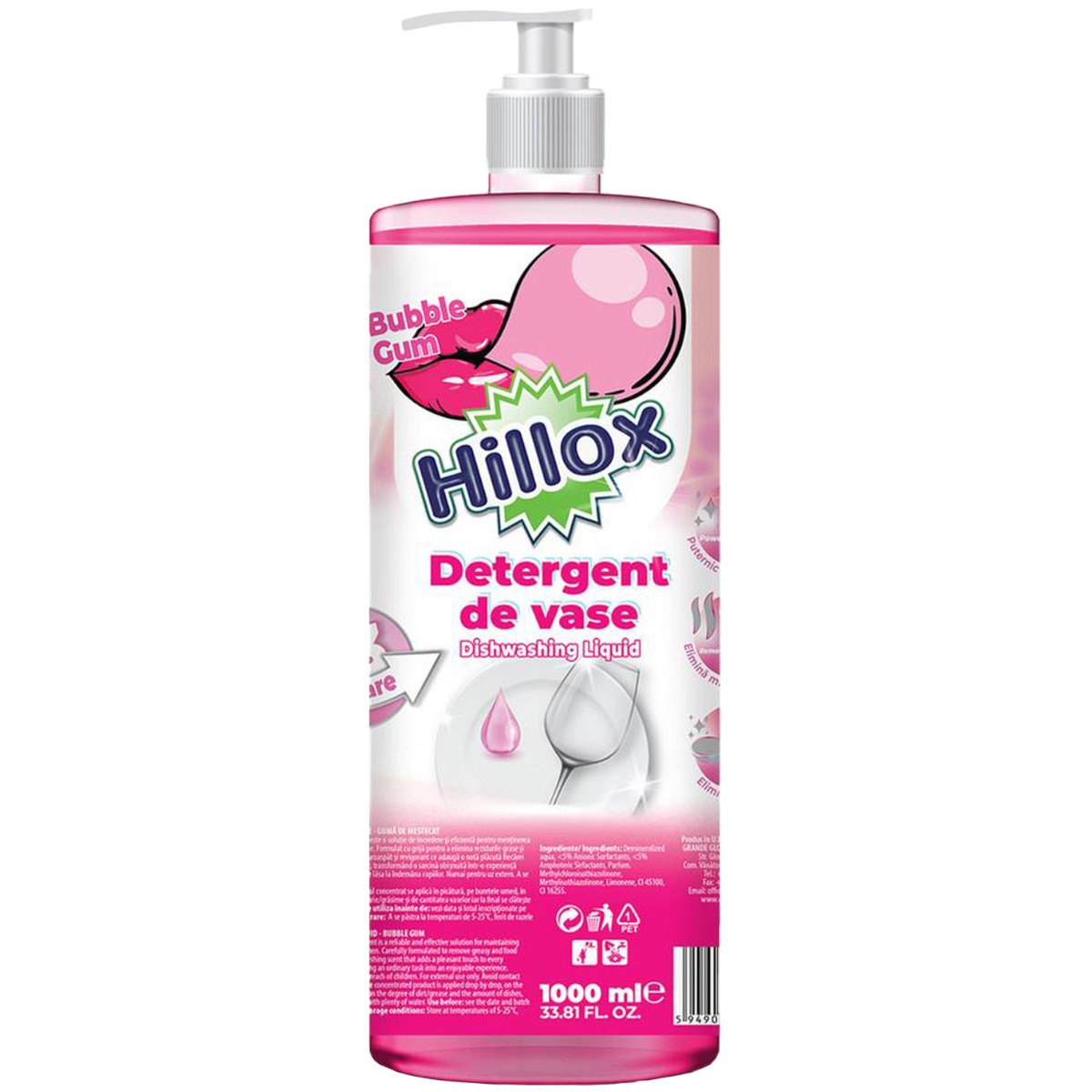 HILLOX DETERGENT DE VASE 1L BUBBLE GUM