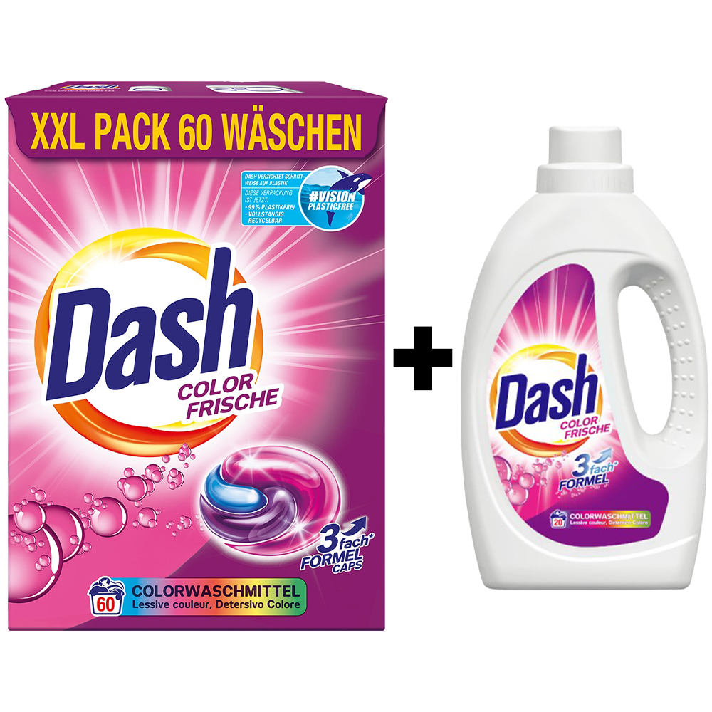 DASH 3IN1 DETERGENT CAPSULE 60BUC COLOR FRISCHE+DASH DETERGENT LICHID 1.1L PACHET PROMO