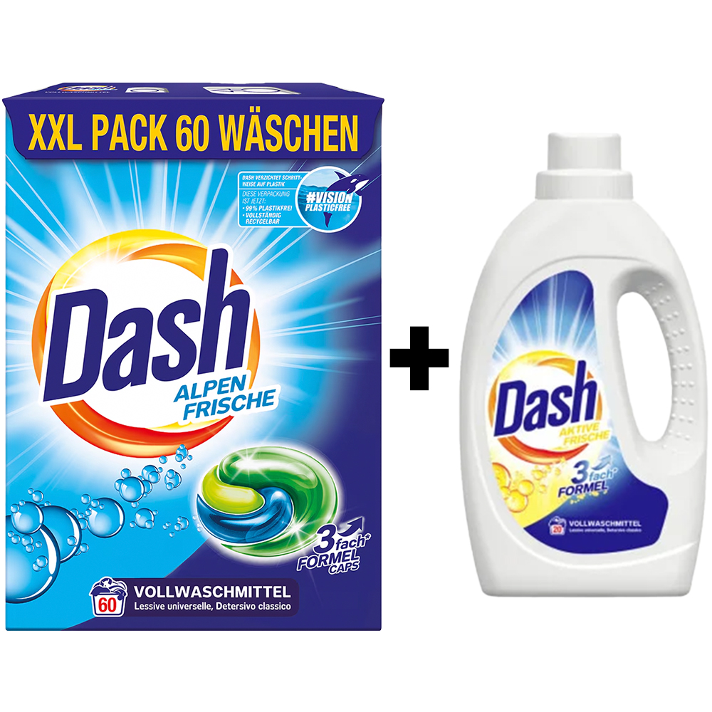 DASH 3IN1 DETERGENT CAPSULE 60BUC ALPEN FRISCHE+DASH DETERGENT LICHID 1.1L PACHET PROMO